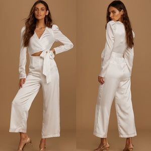 Lulu’s | White Satin Cutout Jumpsuit